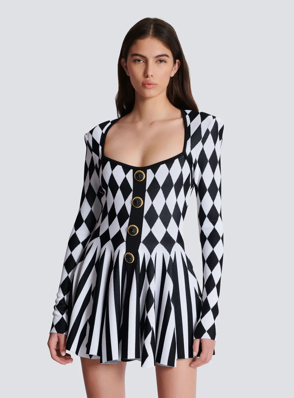 Diamond Jacquard Flared Knit Dress