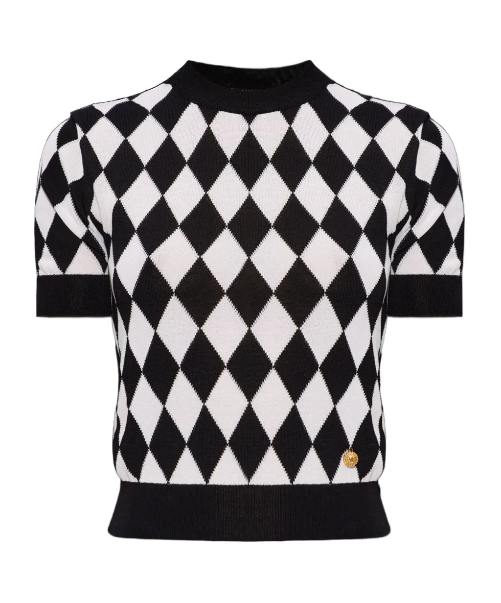 Diamond Intarsia Knit Top