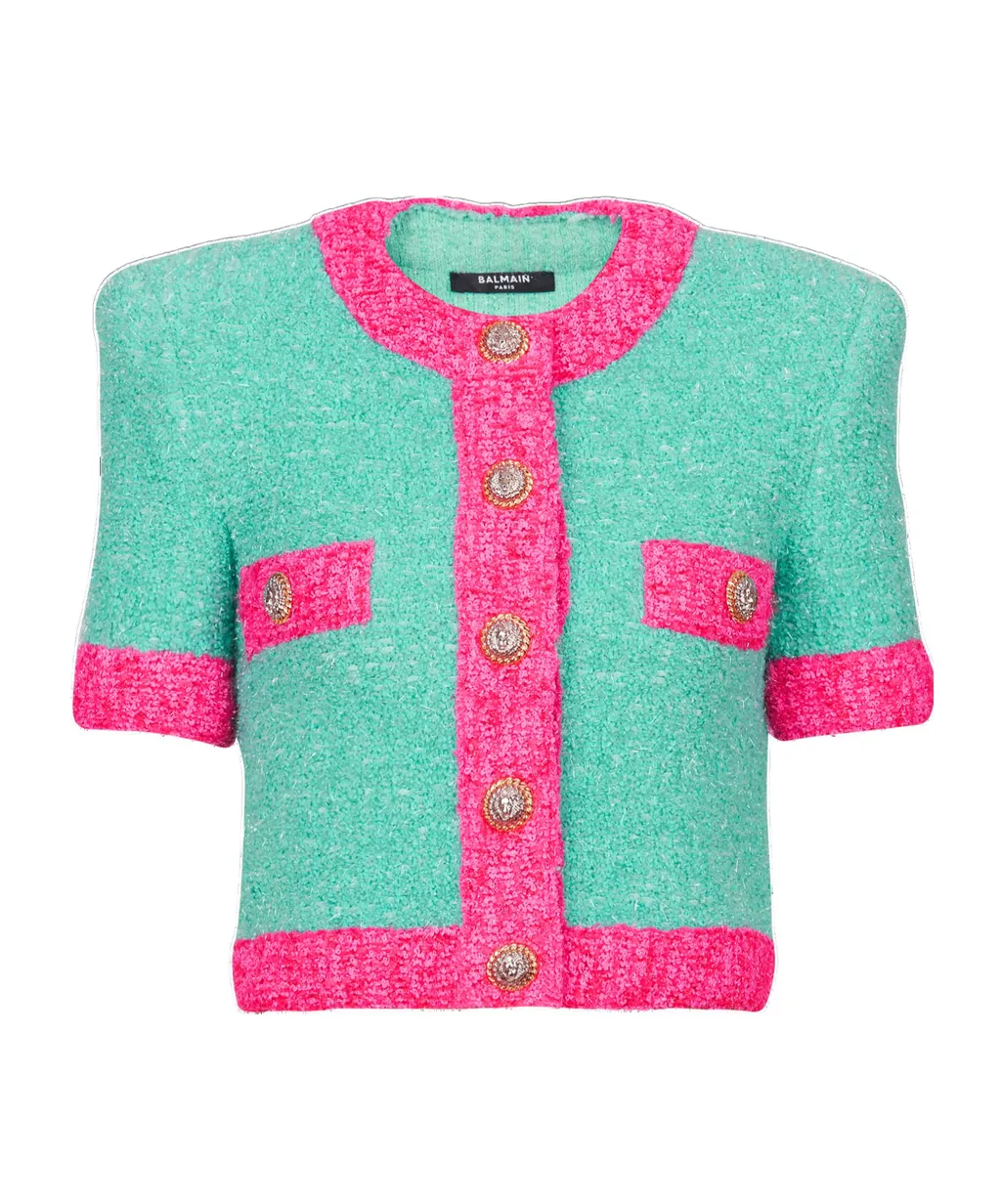 Two-Tone Cropped Knit Cardigan