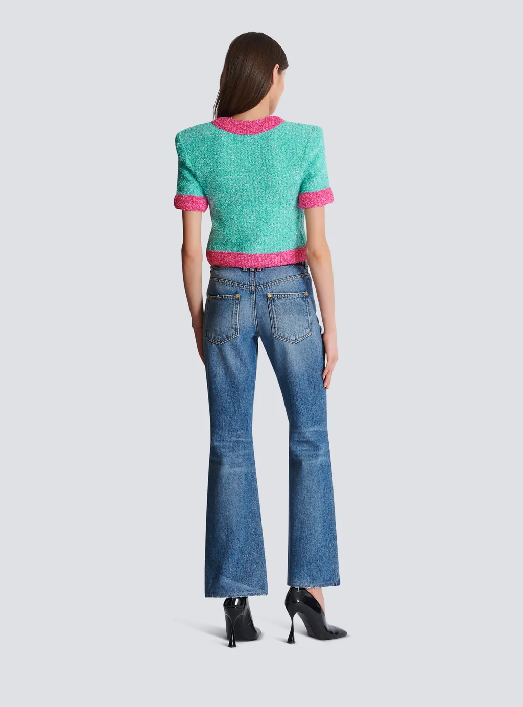 Two-Tone Cropped Knit Cardigan