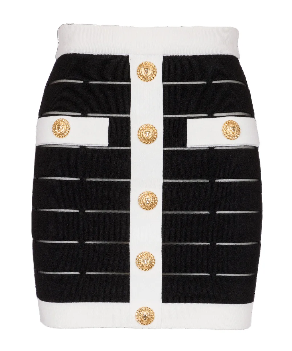 Two-Tone Buttoned Knit Skirt