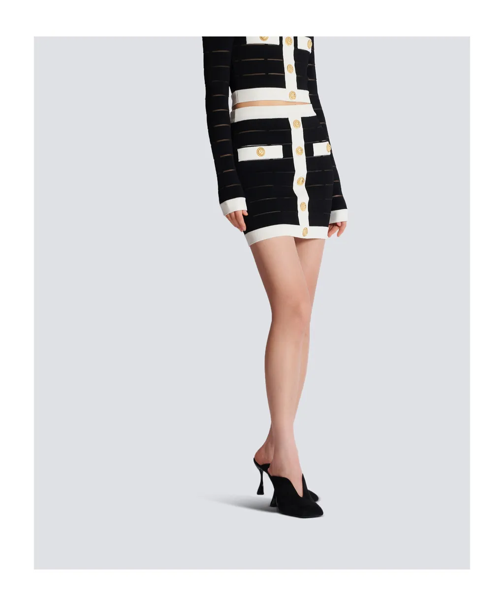 Two-Tone Buttoned Knit Skirt