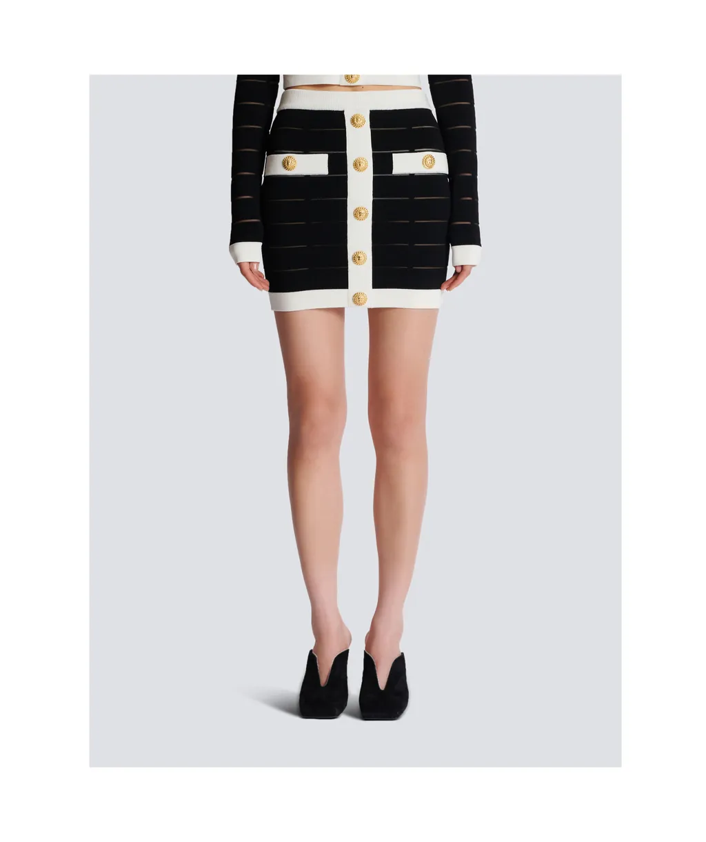 Two-Tone Buttoned Knit Skirt