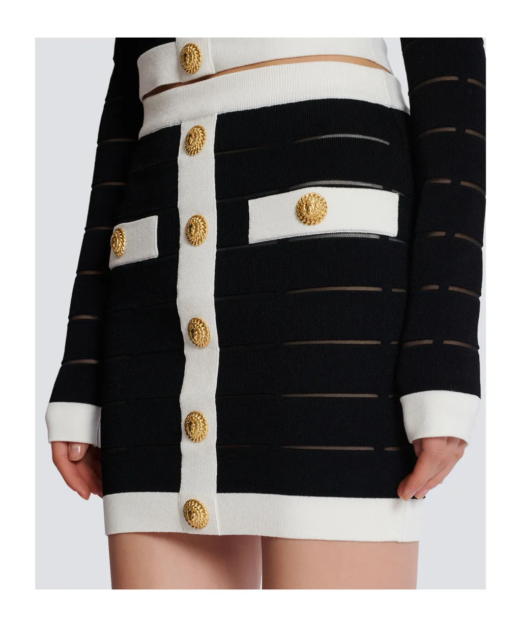 Two-Tone Buttoned Knit Skirt