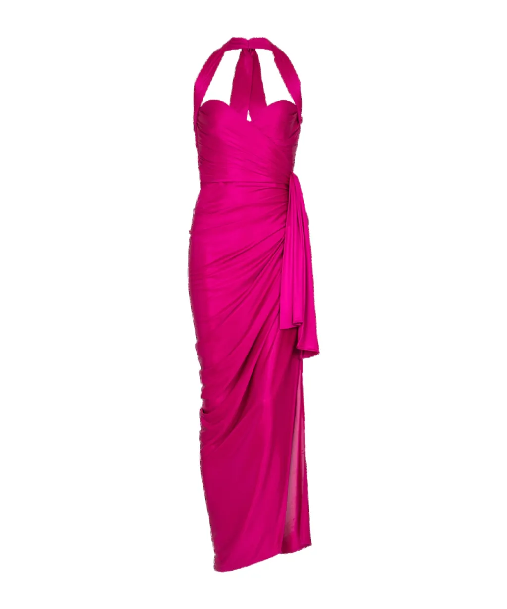 Draped Front Slit Jersey Midi Dress