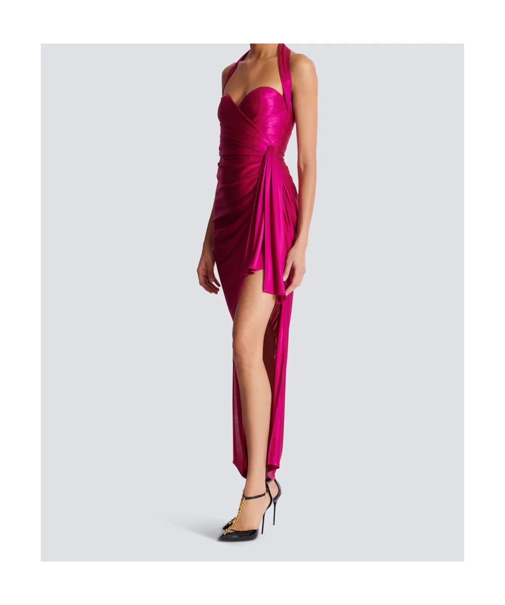 Draped Front Slit Jersey Midi Dress