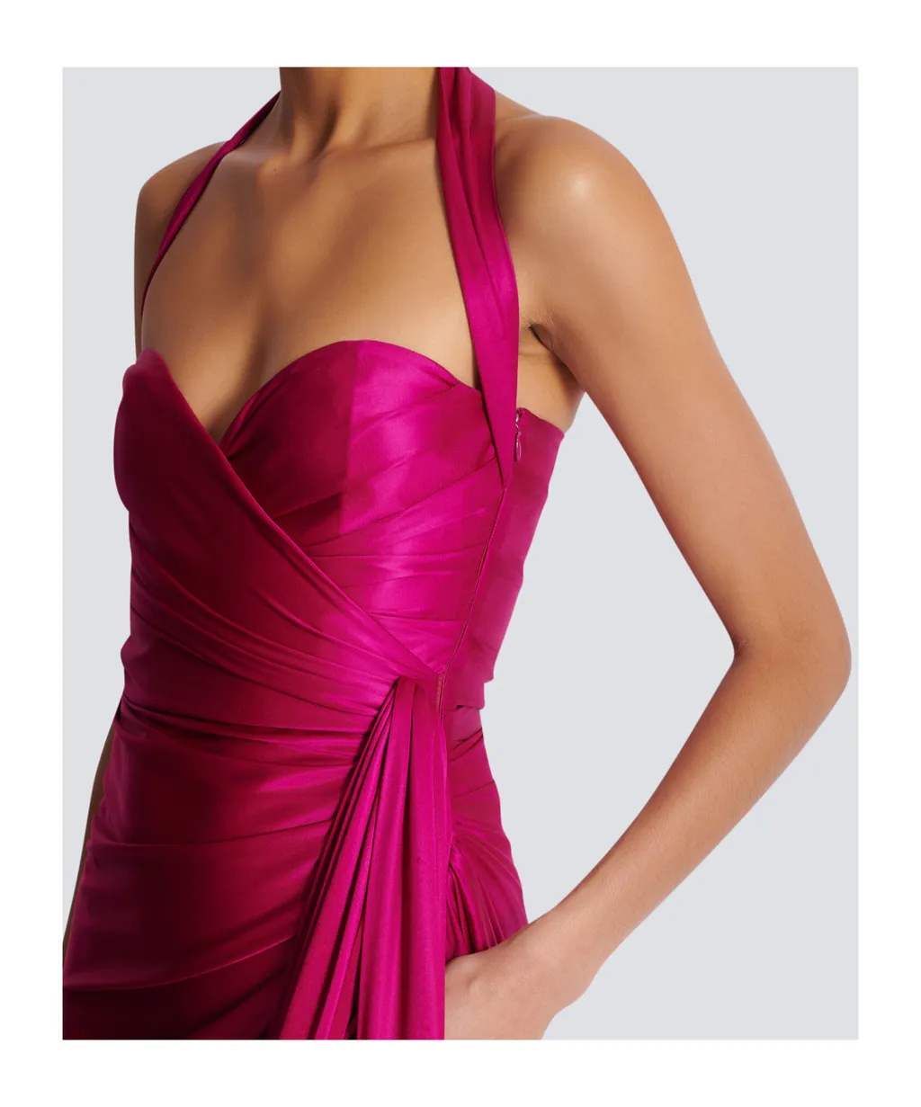Draped Front Slit Jersey Midi Dress