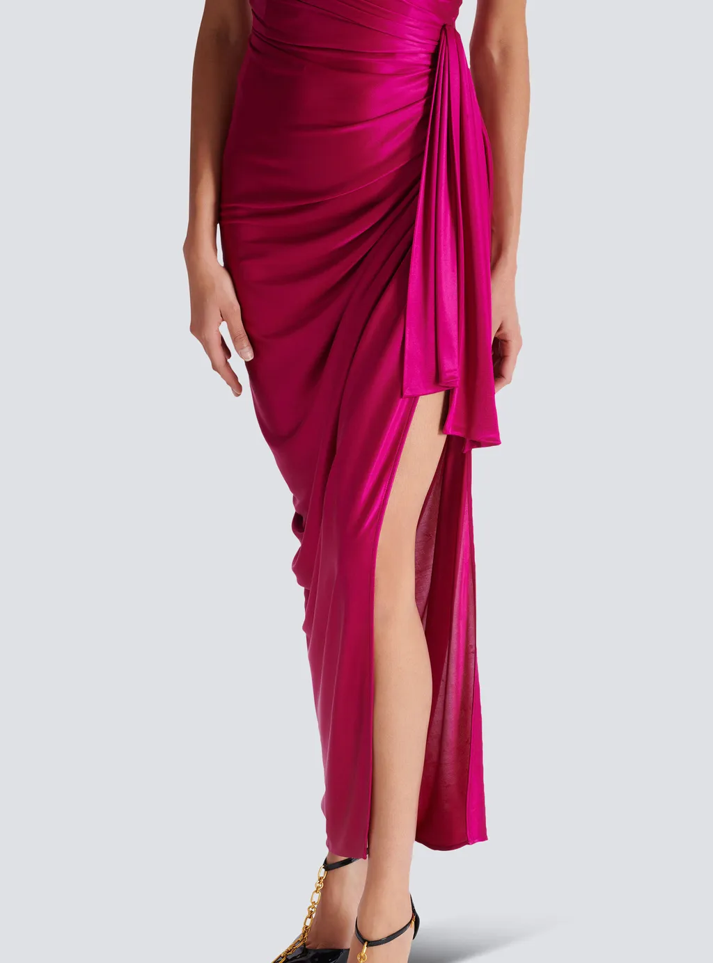 Draped Front Slit Jersey Midi Dress
