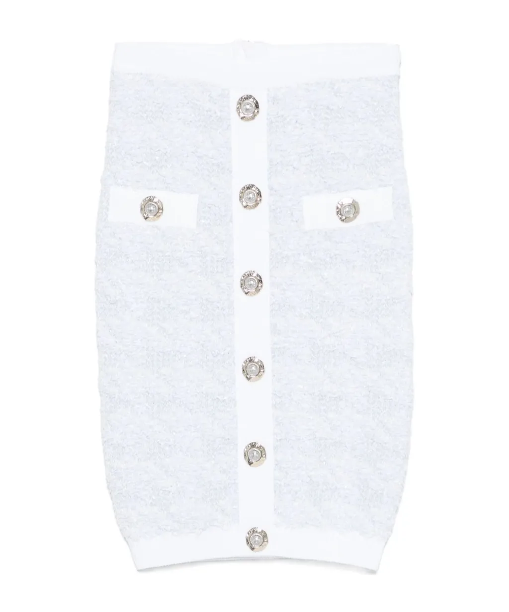 Button Embellished Tweed Mini Skirt