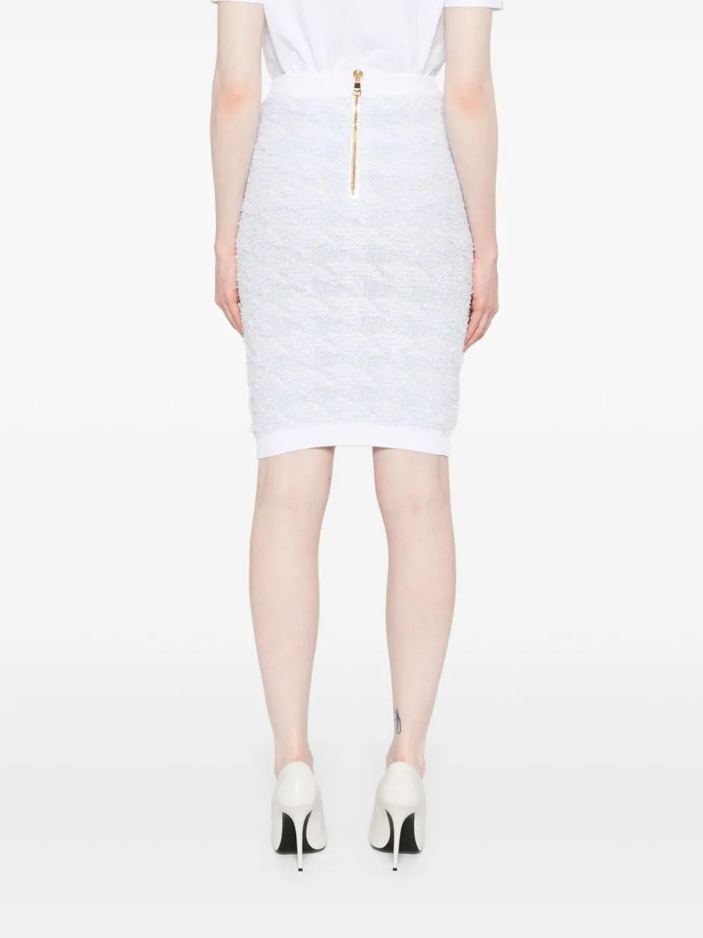 Button Embellished Tweed Mini Skirt