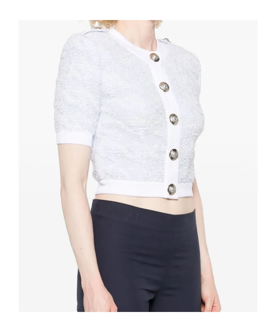 Short-Sleeve Tweed Cardigan