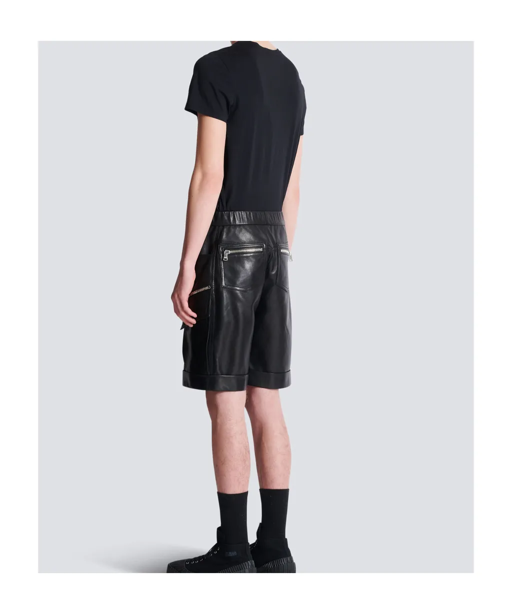 Leather Cargo Bermuda Shorts