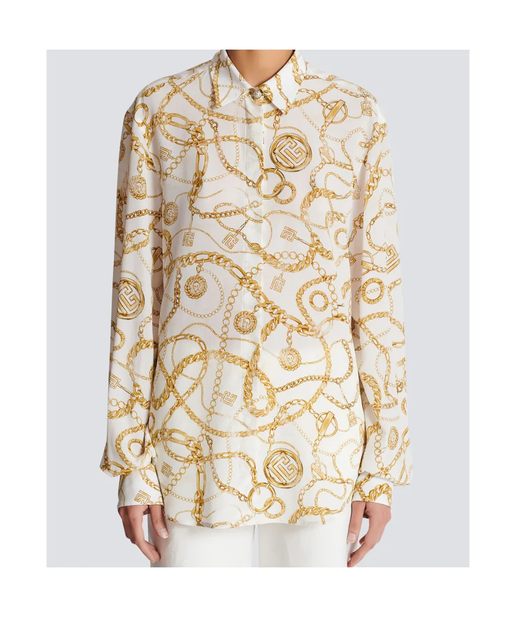 Printed Silk Shirt With Balmain Chains Pattern