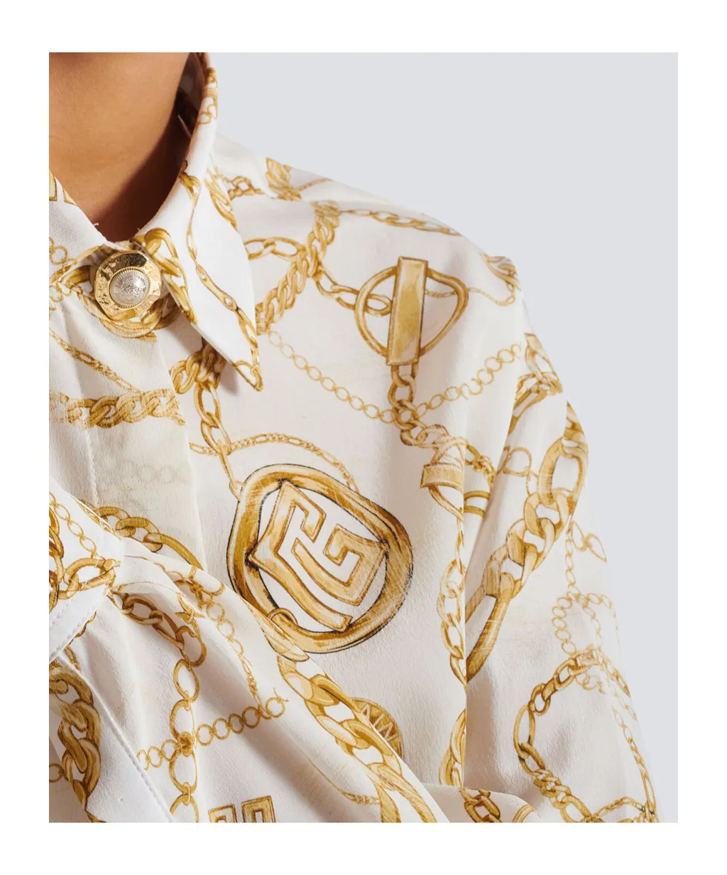Printed Silk Shirt With Balmain Chains Pattern