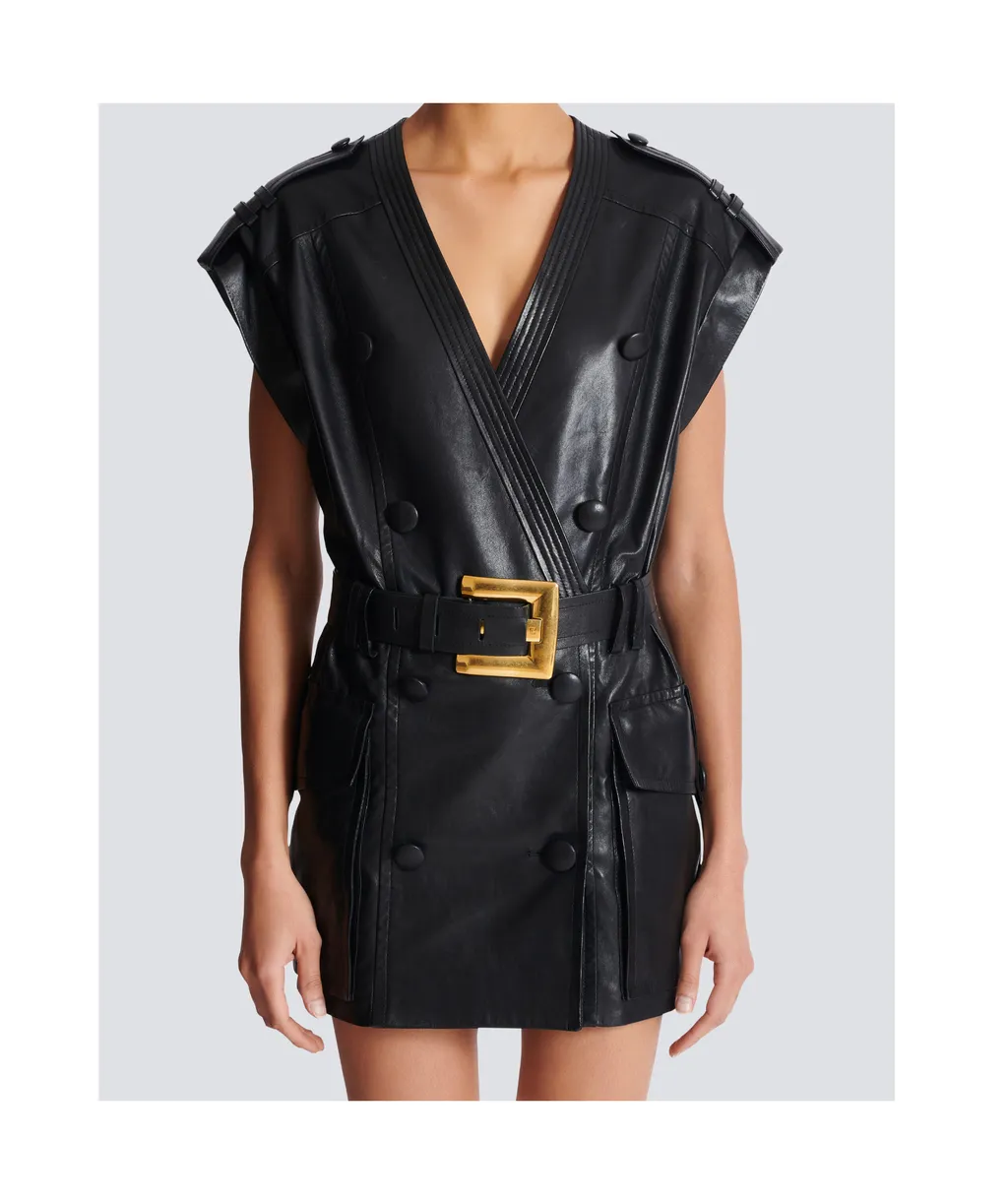 Leather Short Belted Dress