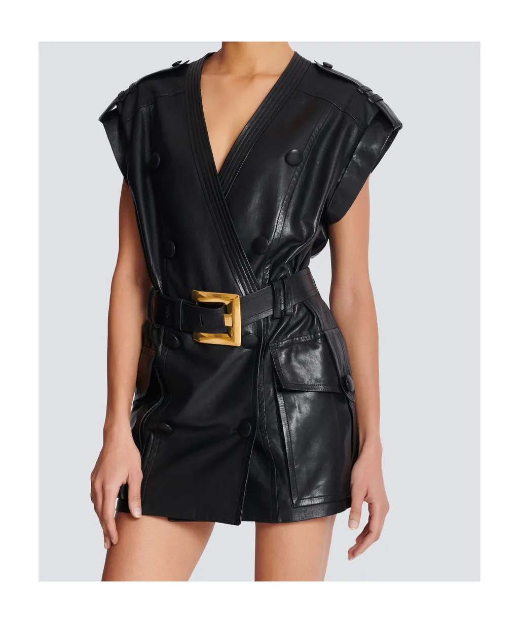 Leather Short Belted Dress