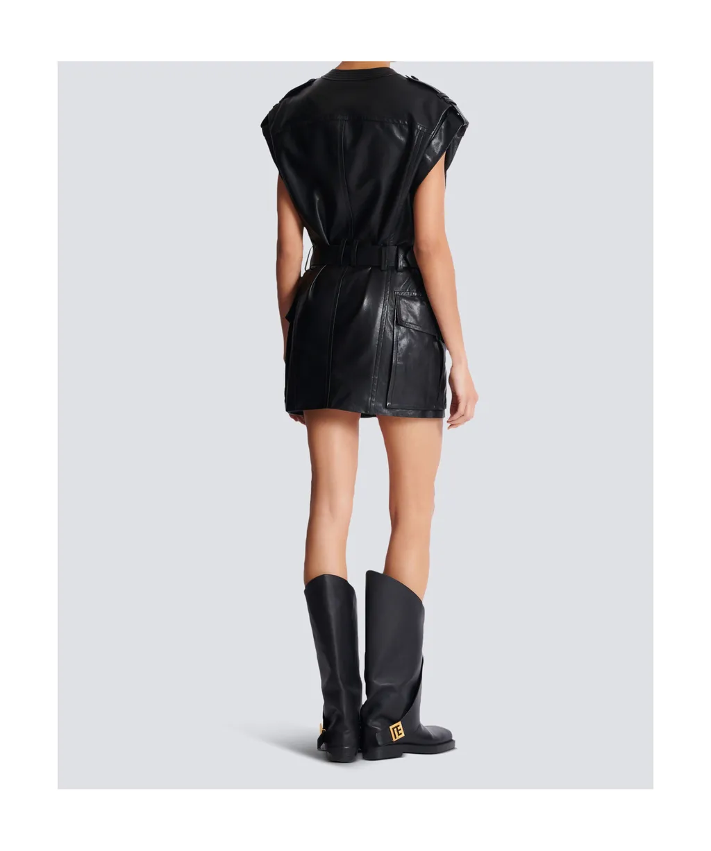 Leather Short Belted Dress