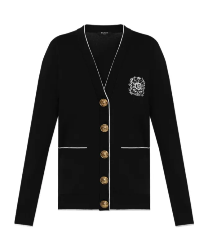 EmblÈMe-Embroidered Knit Cardigan