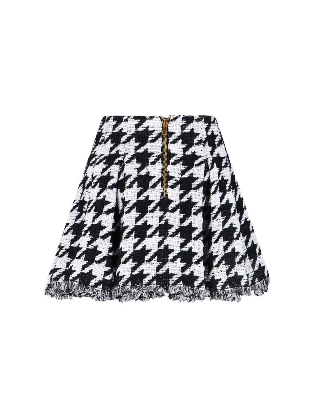 Button Embellished Houndstooth Tweed Mini Skirt