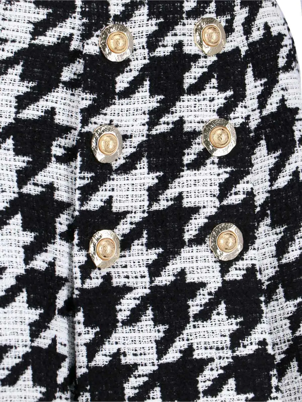Button Embellished Houndstooth Tweed Mini Skirt