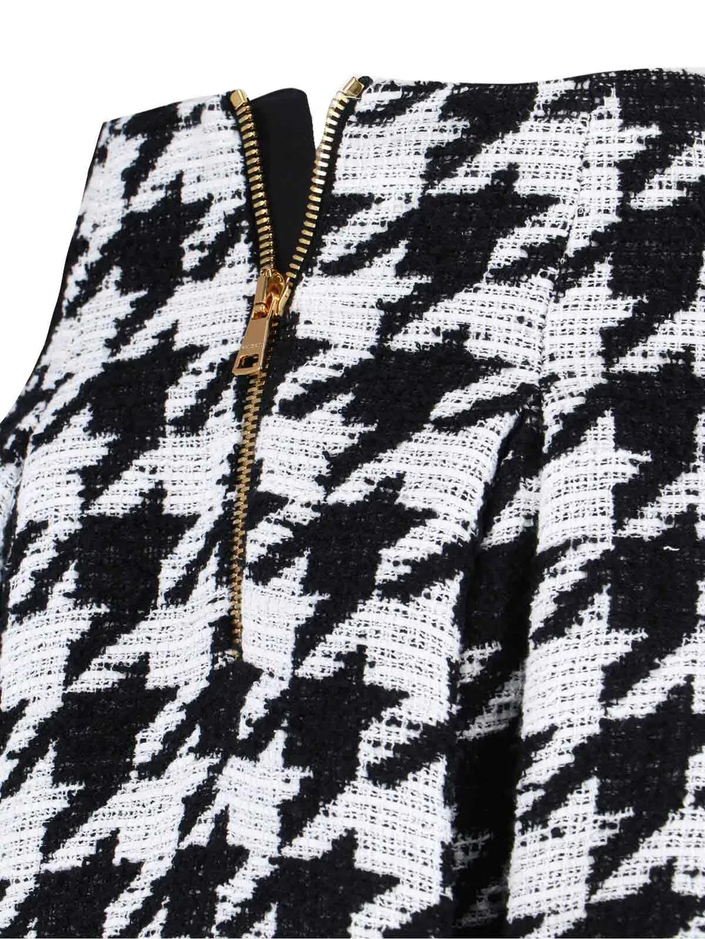 Button Embellished Houndstooth Tweed Mini Skirt