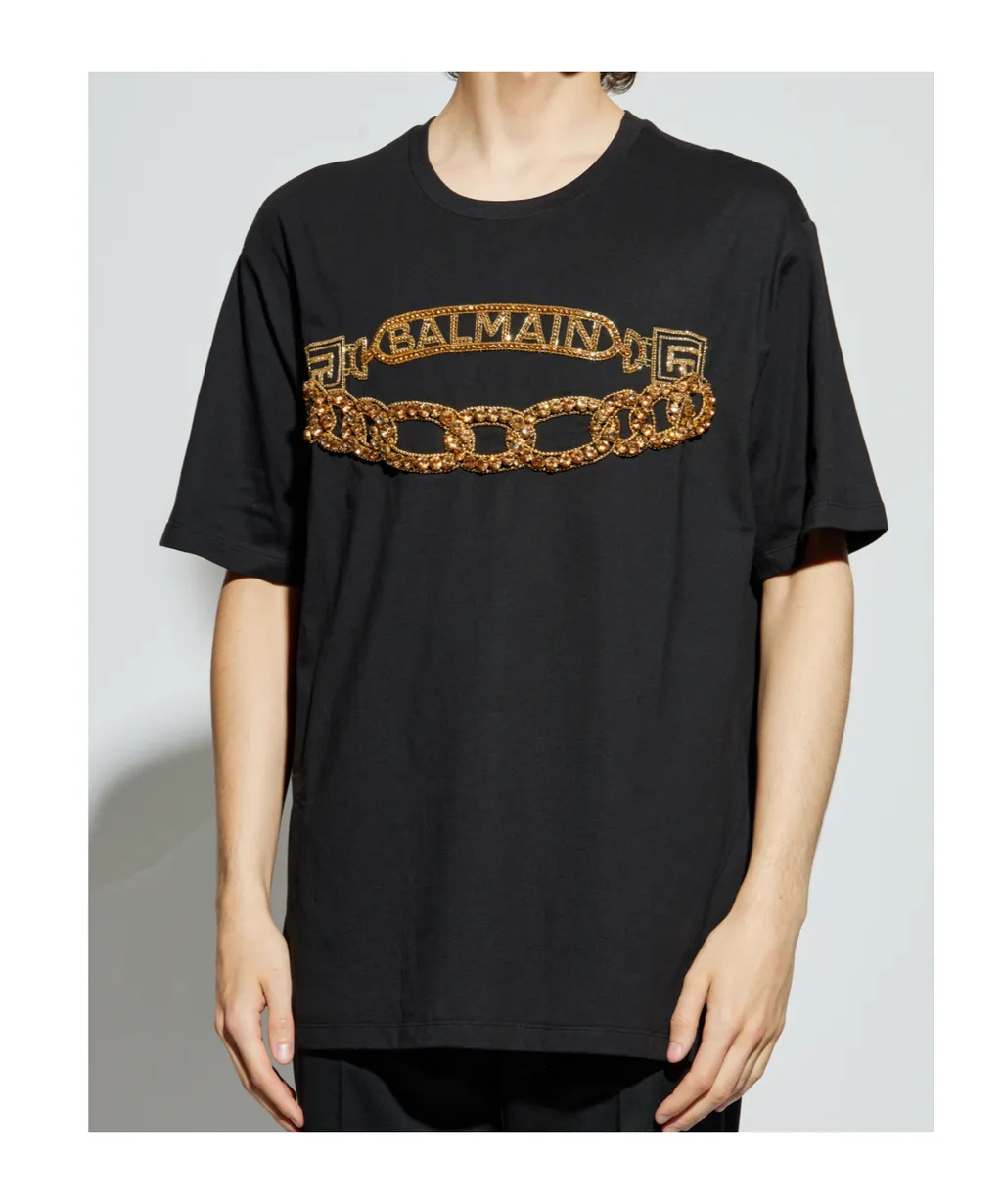 Chain Motif Embellished Crewneck T-Shirt