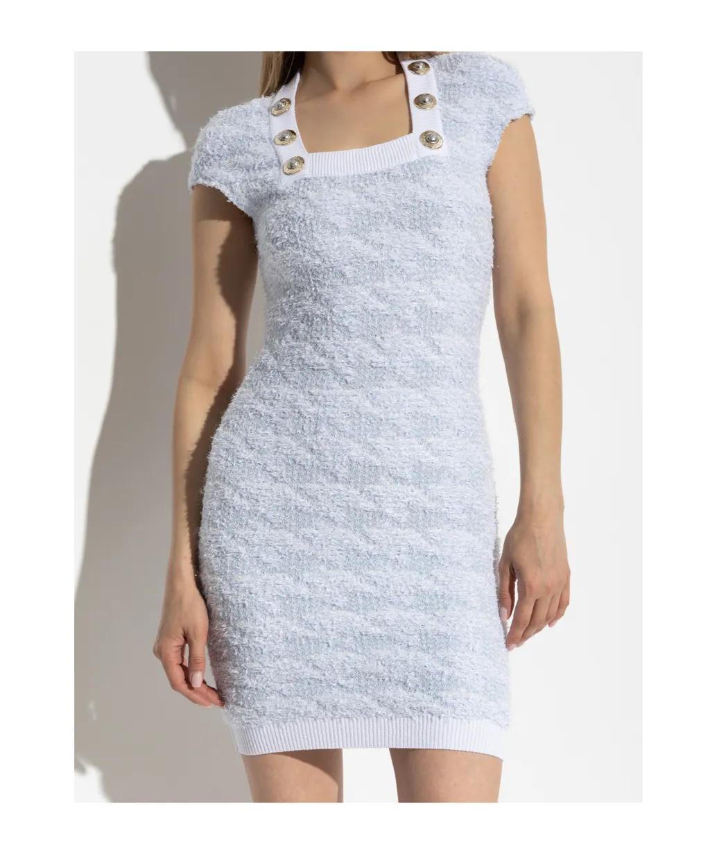 Button Detailed Square-Neck Mini Dress