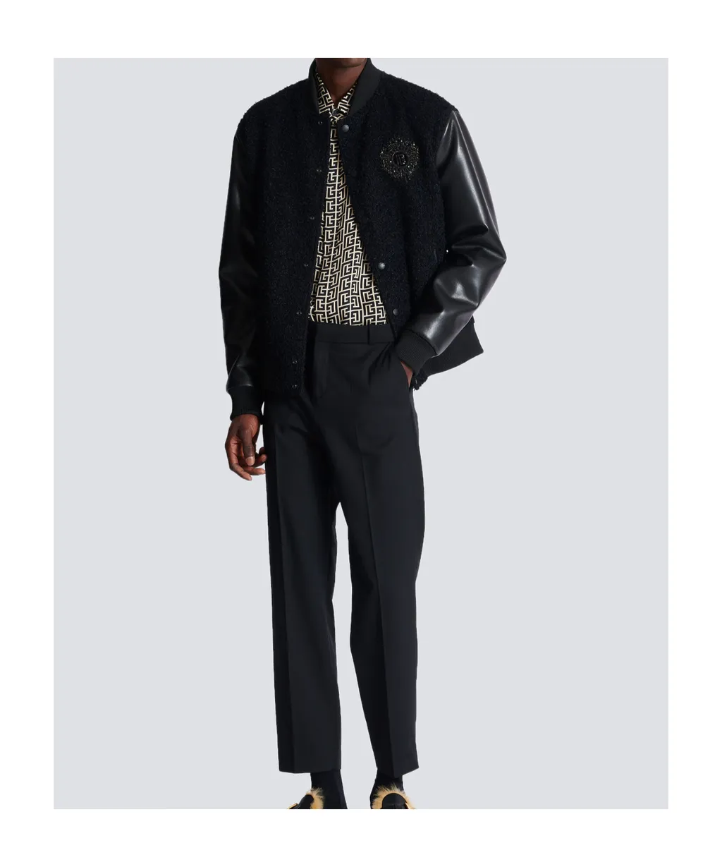 Press-Stud Fastened Varsity Bomber Jacket