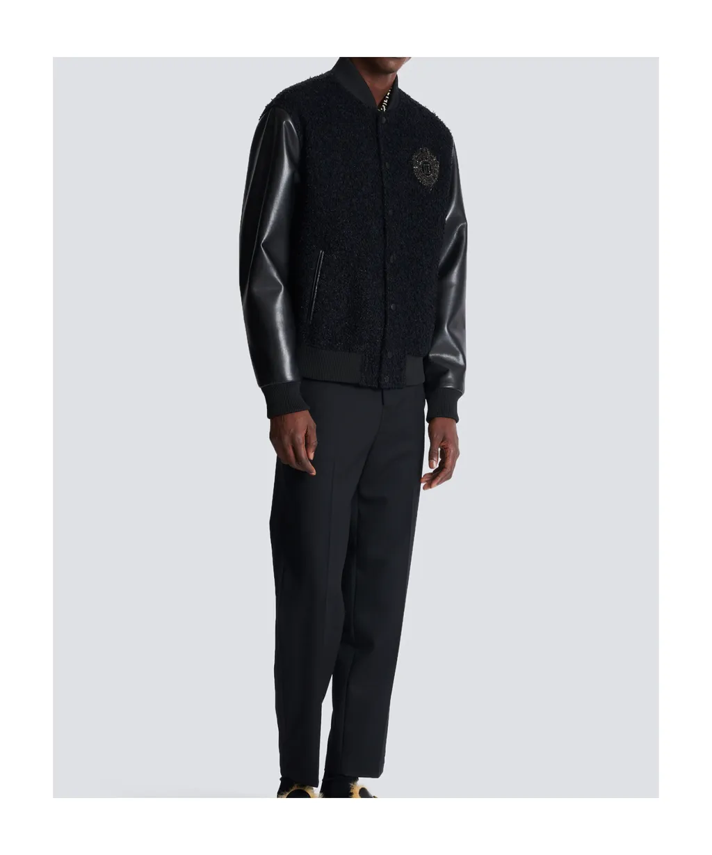 Press-Stud Fastened Varsity Bomber Jacket
