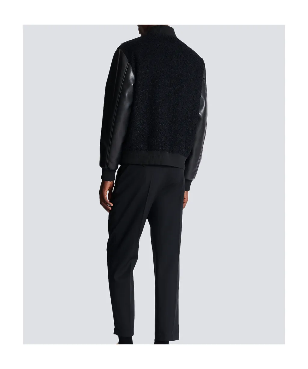 Press-Stud Fastened Varsity Bomber Jacket