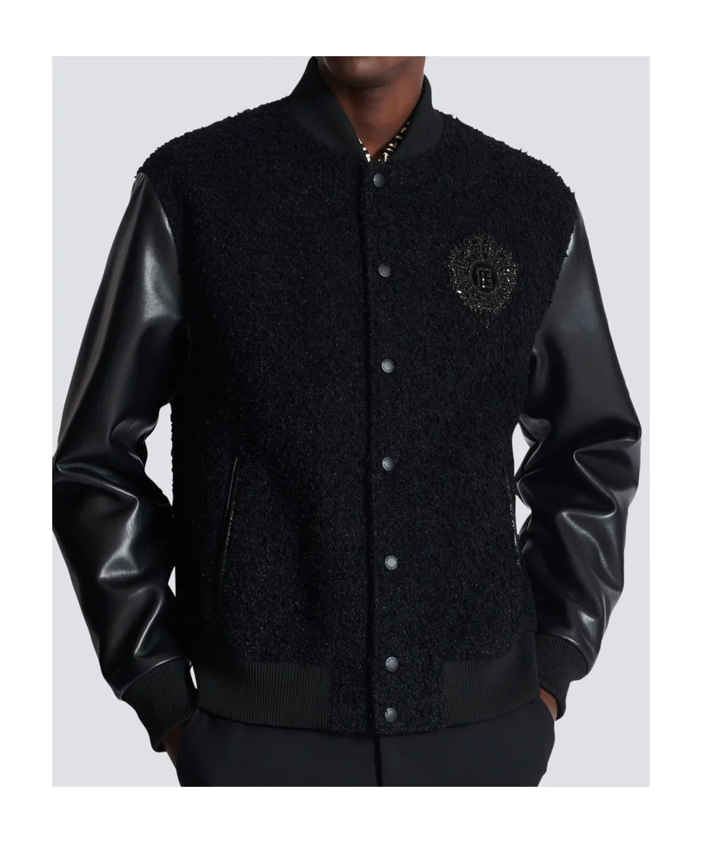 Press-Stud Fastened Varsity Bomber Jacket