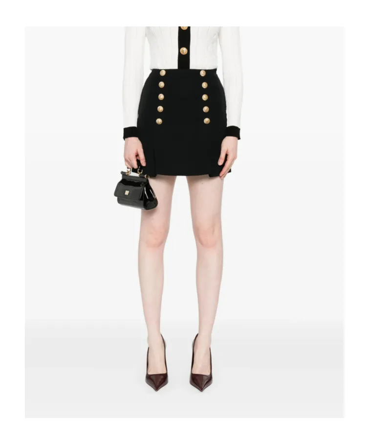 Button Embellished Mini Skirt