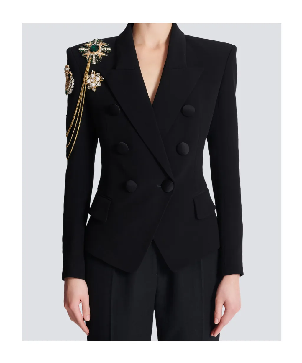 Embroidered Patches Crepe 6-Button Jacket