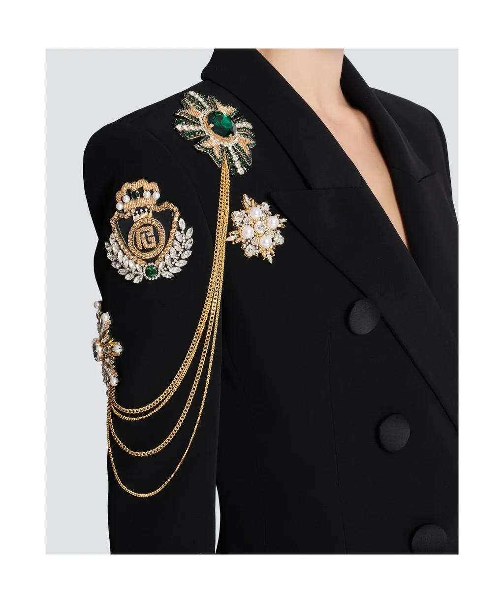 Embroidered Patches Crepe 6-Button Jacket