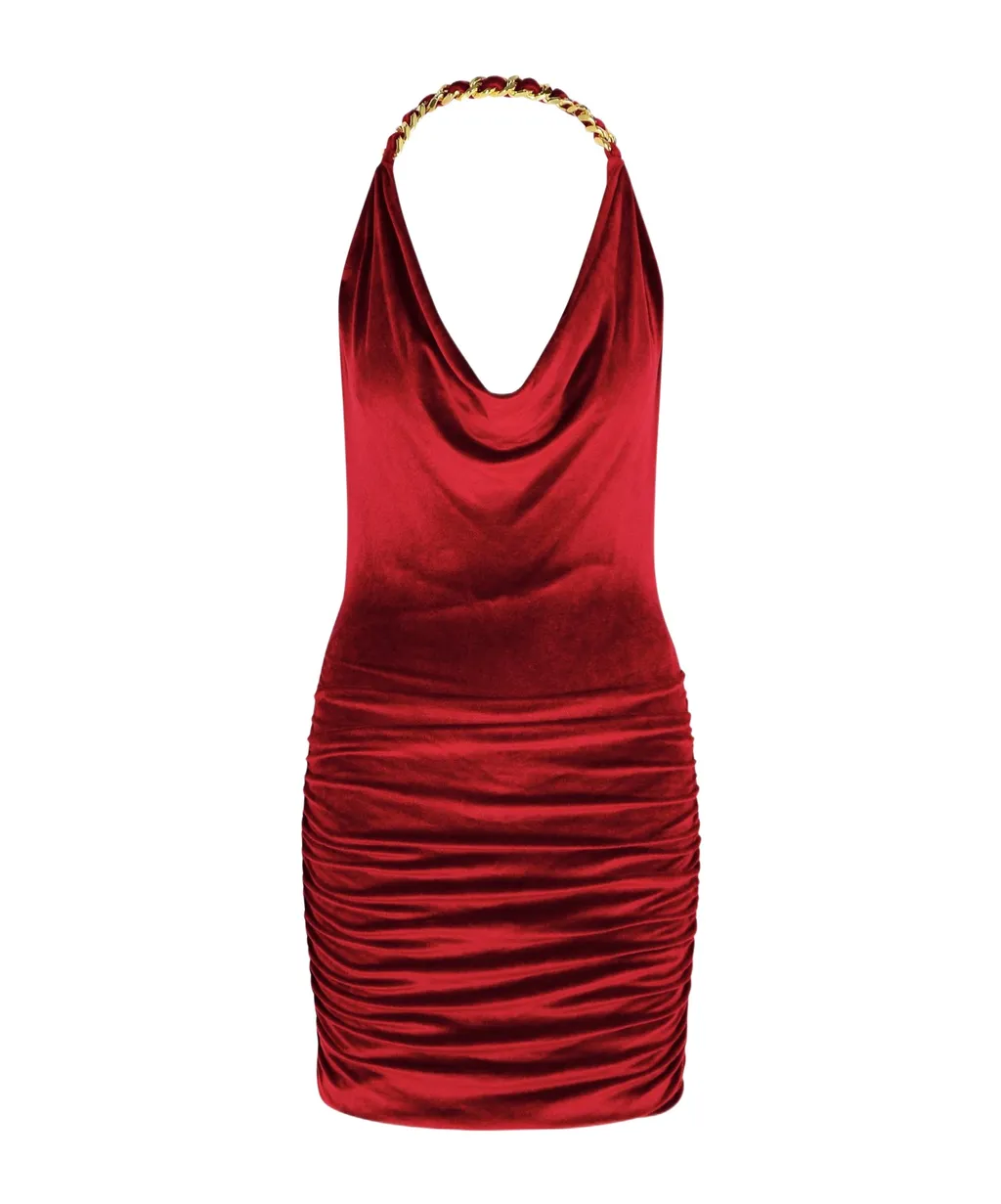 Halterneck Chain Detailed Mini Dress