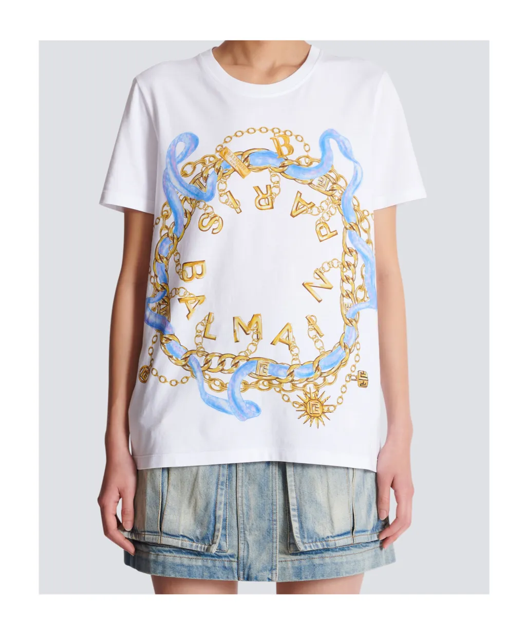 T-Shirt With Balmain Paris Chain Print