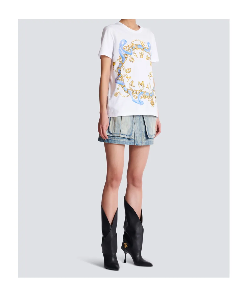 T-Shirt With Balmain Paris Chain Print