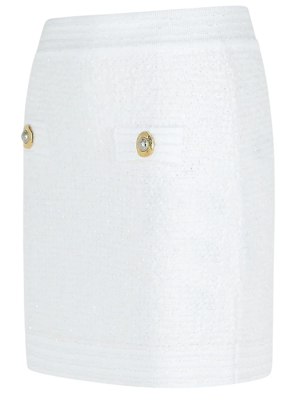 Button Embellished Tweed Mini Skirt