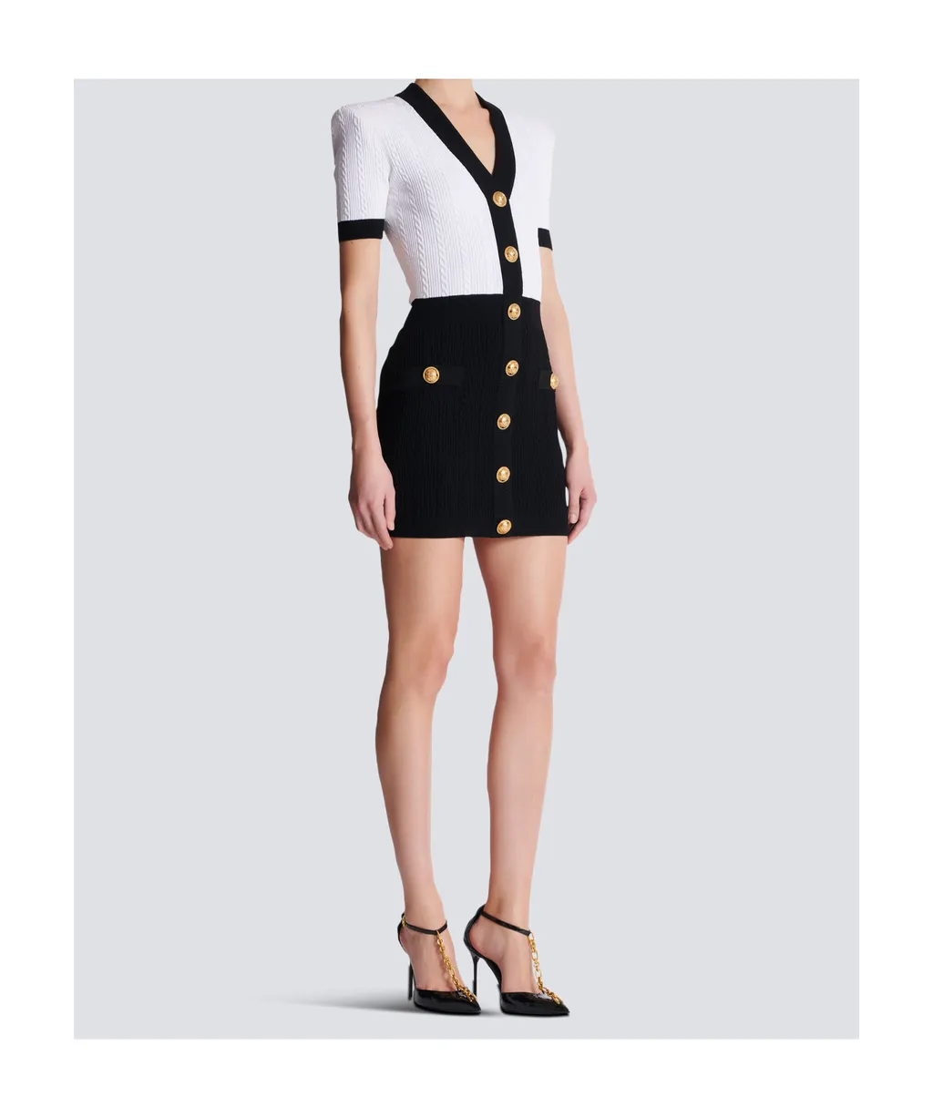 Two-Tone Cable-Knit Bodycon Dress