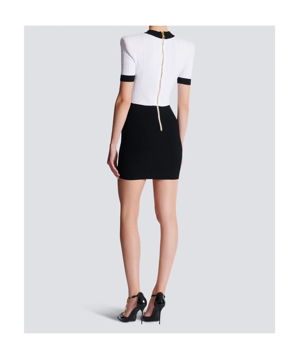 Two-Tone Cable-Knit Bodycon Dress