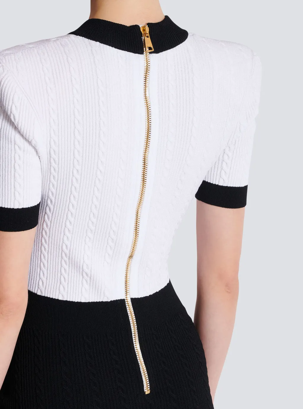 Two-Tone Cable-Knit Bodycon Dress