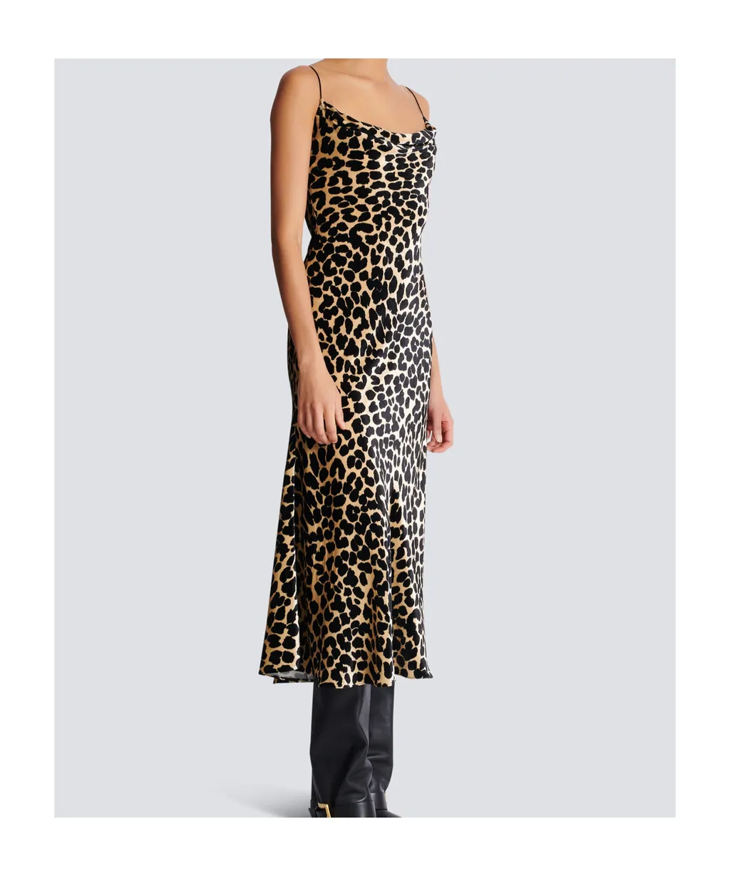 Flowing Leopard Print Velvet Dress