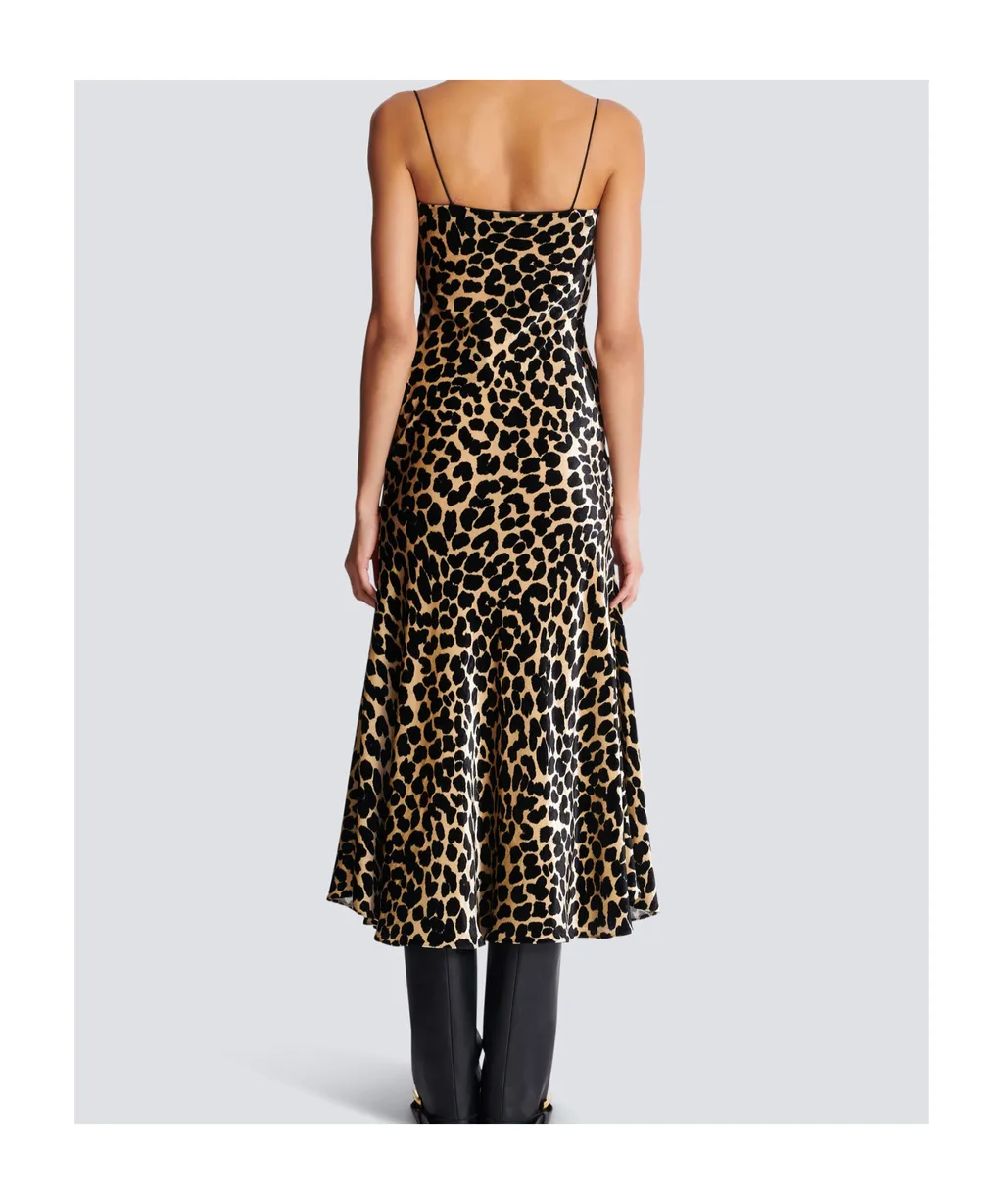 Flowing Leopard Print Velvet Dress