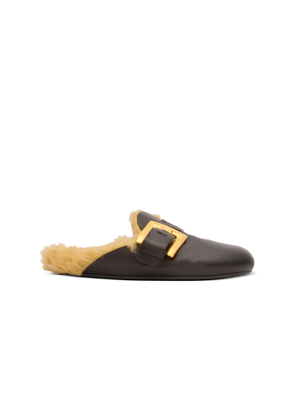Flat Leather And Faux Fur Mules