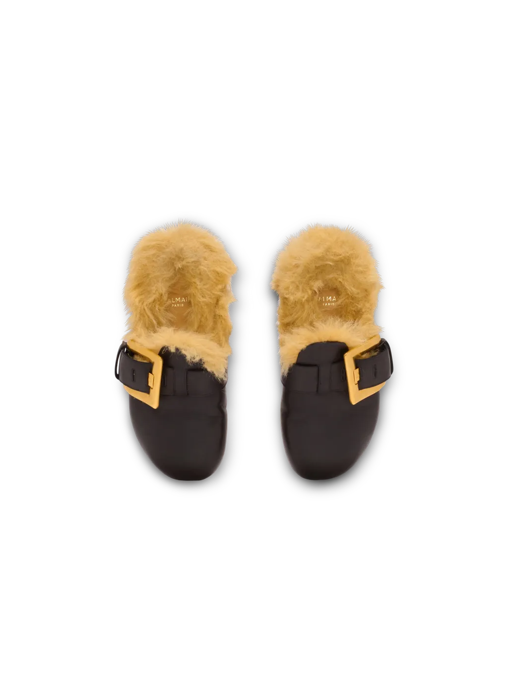 Flat Leather And Faux Fur Mules