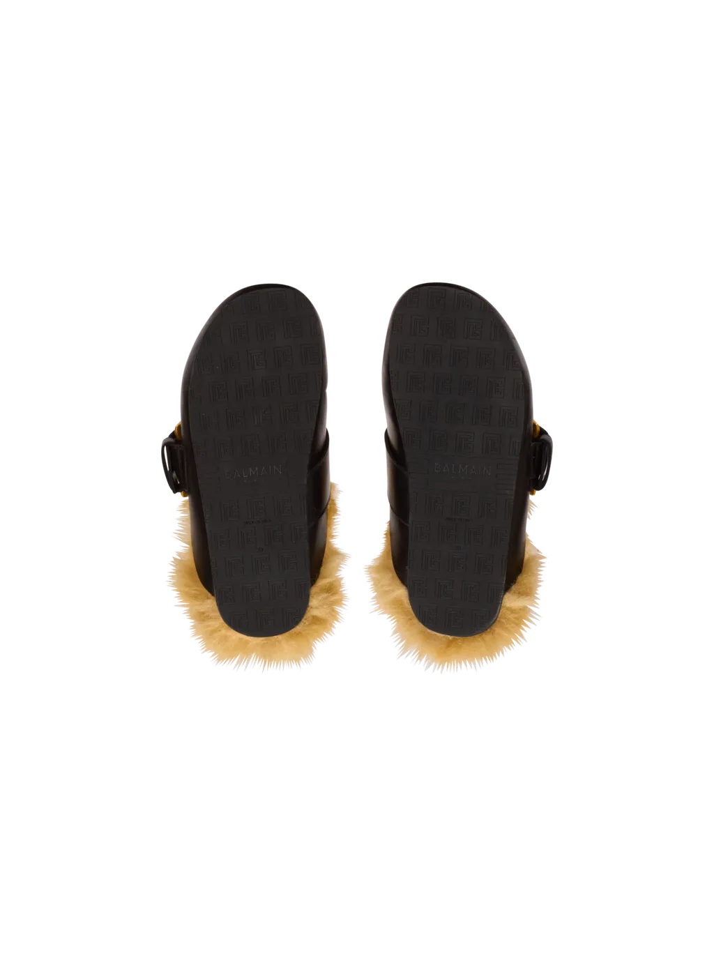 Flat Leather And Faux Fur Mules