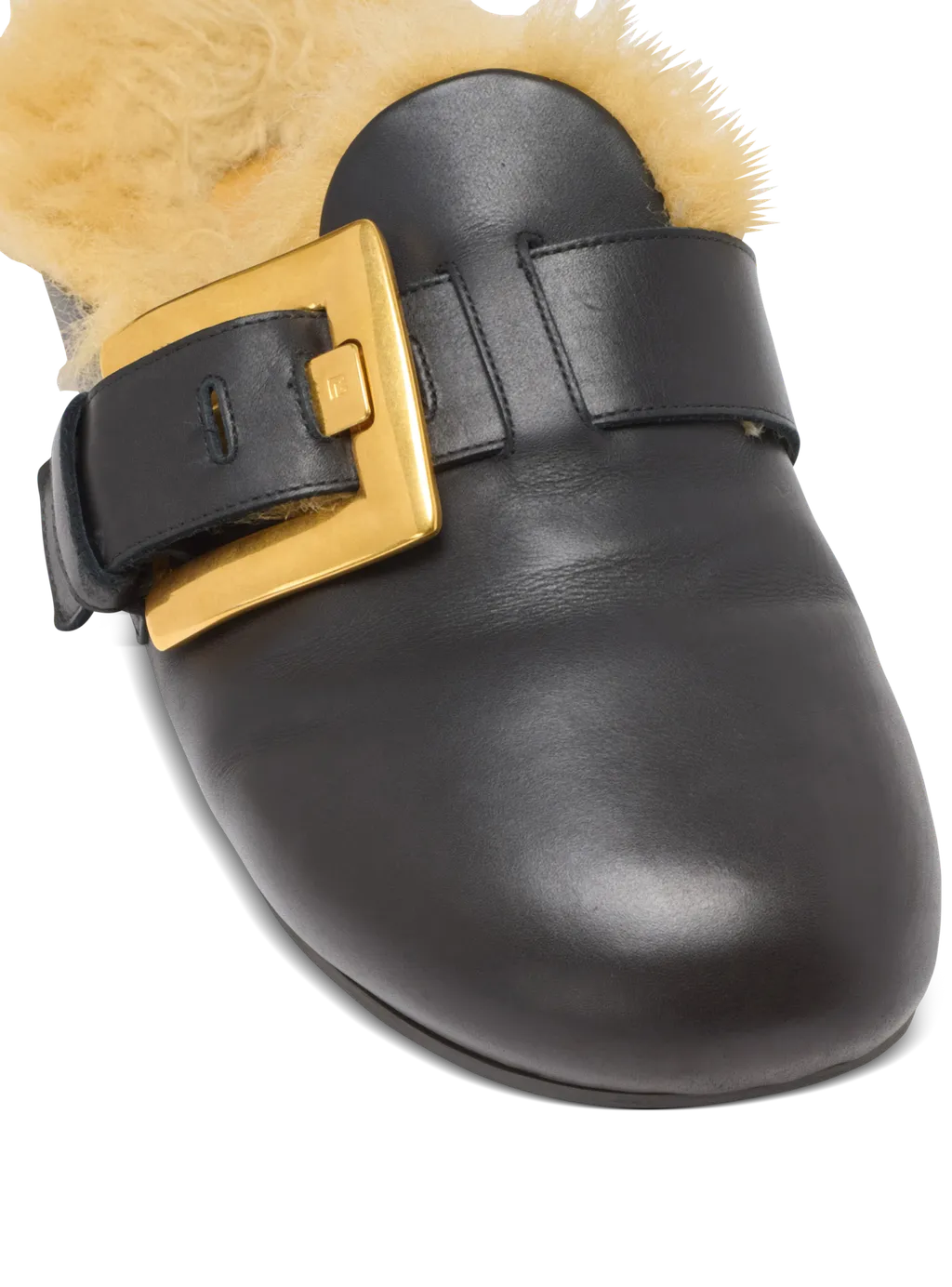 Flat Leather And Faux Fur Mules