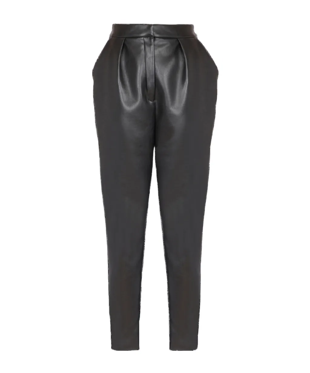 High-Waisted Faux Leather Trousers