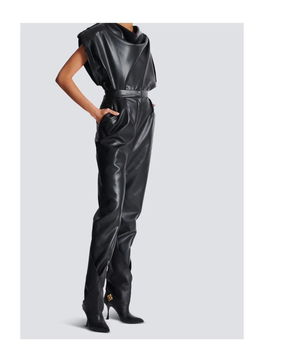 High-Waisted Faux Leather Trousers