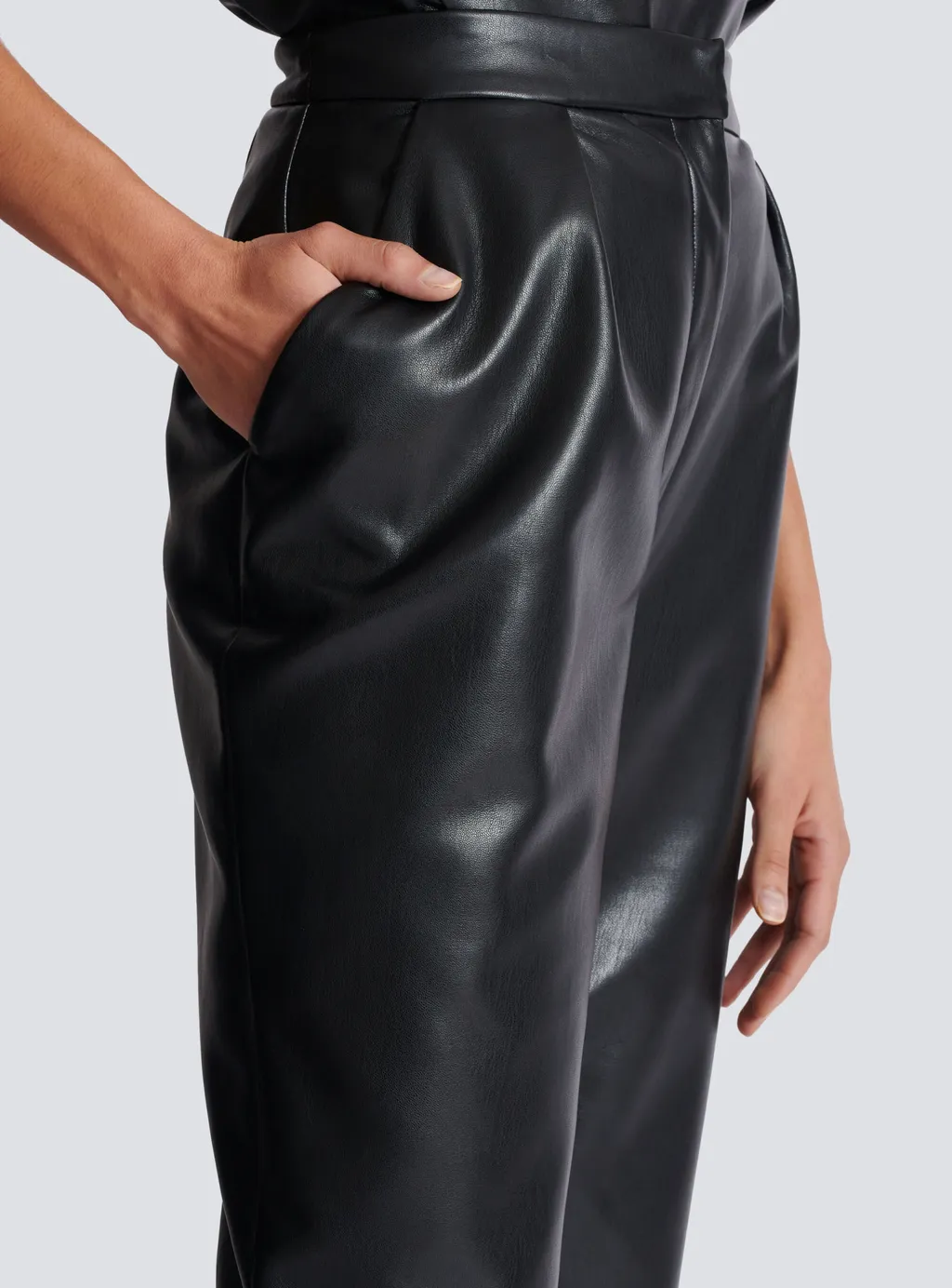 High-Waisted Faux Leather Trousers